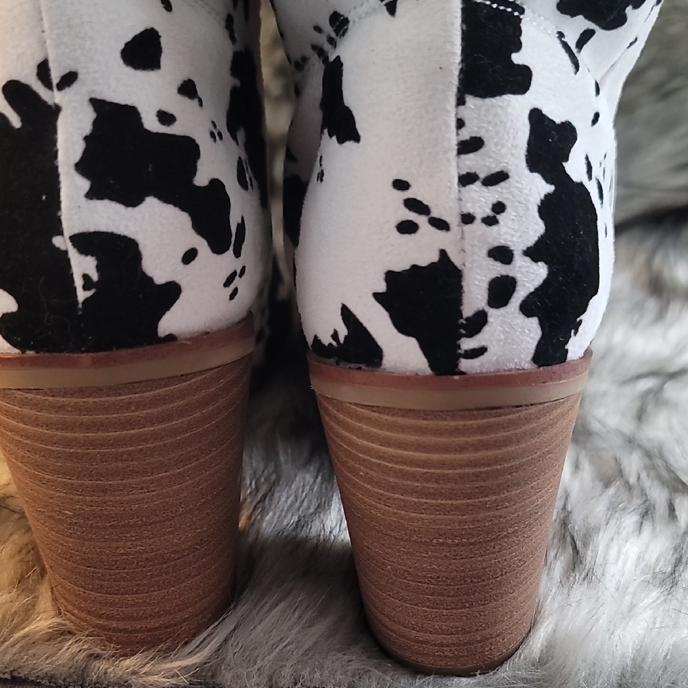 Altar'd State Black and White  Cow Patterned Heeled Boots - Picture 11 of 16